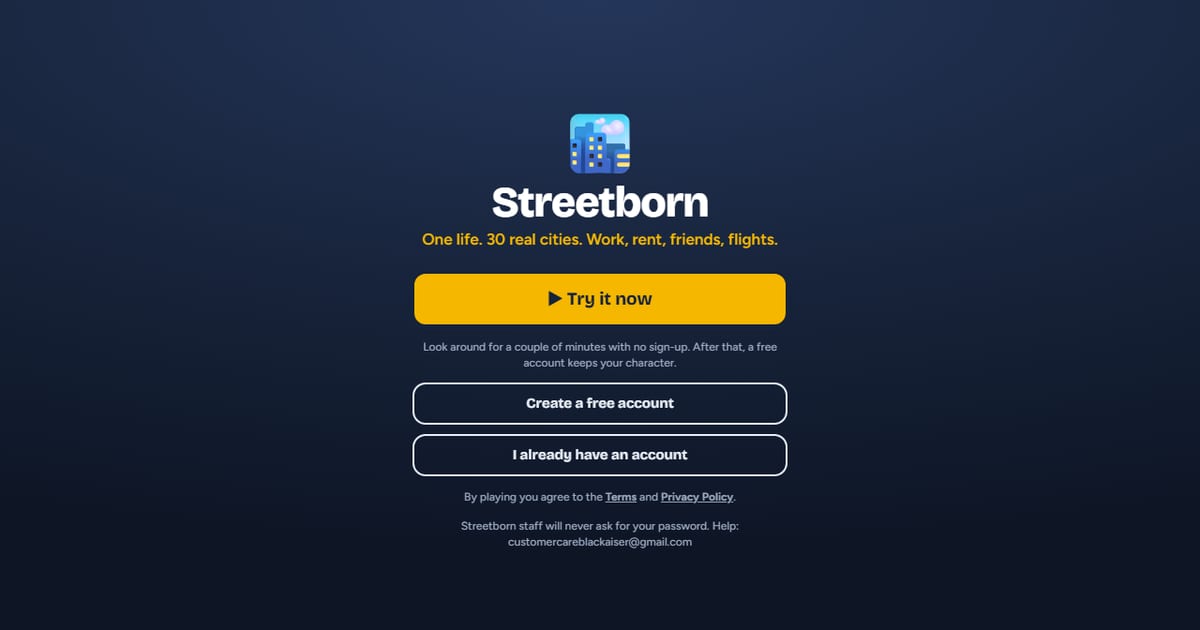 Preview of I built a browser life game set in 30 real cities. You arrive with $25.