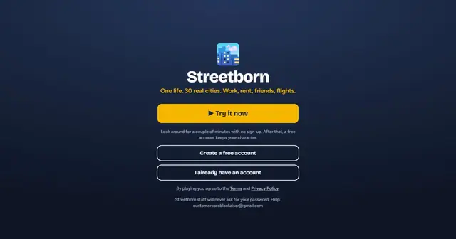 Preview of I built a browser life game set in 30 real cities. You arrive with $25.